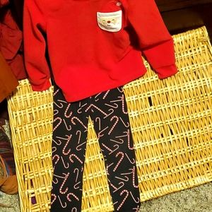 Santa sweater and candy cane leggings